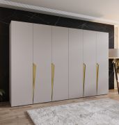 Armadio ad ante battenti "Rida" 05, color cashmere, maniglie: oro, 4 scomparti, 4 barre appendiabiti, Sistema "Soft-Close", bordi in ABS, 300 x 52 x 202 cm