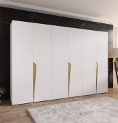 Armadio ad ante battenti "Rida" 06, bianco, maniglie: oro, 3 scomparti, 3 barre appendiabiti, Sistema "Soft-Close", bordi in ABS, 300 x 52 x 202 cm
