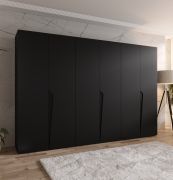Armadio ad ante battenti "Rida" 06, nero, maniglie: nere, 3 scomparti, 3 barre appendiabiti, Sistema "Soft-Close", bordi in ABS, 300 x 52 x 202 cm