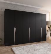 Armadio ad ante battenti "Rida" 06, nero, maniglie: cashmere, 3 scomparti, 3 barre appendiabiti, Sistema "Soft-Close", bordi in ABS, 300 x 52 x 202 cm