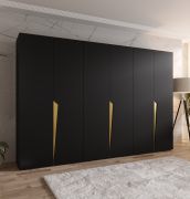 Armadio ad ante battenti "Rida" 06, nero, maniglie: oro, 3 scomparti, 3 barre appendiabiti, Sistema "Soft-Close", bordi in ABS, 300 x 52 x 202 cm