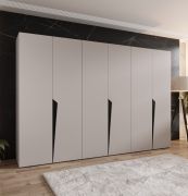 Armadio ad ante battenti "Rida" 06, color cashmere, maniglie: nere, 3 scomparti, 3 barre appendiabiti, Sistema "Soft-Close", bordi in ABS, 300 x 52 x 202 cm