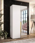 Armadio ad ante battenti "Rida" 07, bianco, maniglie: oro, 2 ante di cui 1 a specchio, 1 scomparto, 1 barra appendiabiti, Sistema "Soft-Close", bordi in ABS, 100 x 52 x 202 cm