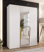 Armadio ad ante battenti "Rida" 08, bianco, maniglie: oro, 3 ante di cui 1 a specchio, 2 scomparti, 2 barre appendiabiti, Sistema "Soft-Close", bordi in ABS, 150 x 52 x 202 cm