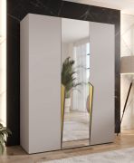 Armadio ad ante battenti "Rida" 08, color cashmere, maniglie: oro, 3 ante di cui 1 a specchio, 2 scomparti, 2 barre appendiabiti, Sistema "Soft-Close", bordi in ABS, 150 x 52 x 202 cm