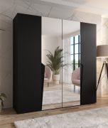 Armadio ad ante battenti "Rida" 09, nero, maniglie: nere, 4 ante di cui 2 a specchio, 2 scomparti, 2 barre appendiabiti, Sistema "Soft-Close", bordi in ABS, 200 x 52 x 202 cm