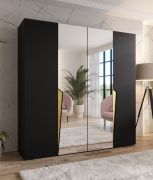 Armadio ad ante battenti "Rida" 09, nero, maniglie: oro, 4 ante di cui 2 a specchio, 2 scomparti, 2 barre appendiabiti, Sistema "Soft-Close", bordi in ABS, 200 x 52 x 202 cm