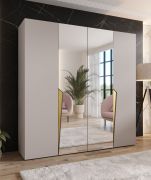 Armadio ad ante battenti "Rida" 09, color cashmere, maniglie: oro, 2 ante a specchio, 2 scomparti, 2 barre appendiabiti, Sistema "Soft-Close", bordi in ABS, 200 x 52 x 202 cm