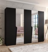 Armadio ad ante battenti "Rida" 10, nero, maniglie: nero, 5 ante di cui 2 a specchio, 3 ripiani, 3 barre appendiabiti, Sistema "Soft-Close", bordi in ABS, 250 x 52 x 202 cm