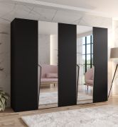 Armadio ad ante battenti "Rida" 10, nero, maniglie: cashmere, 5 ante di cui 2 a specchio, 3 scomparti, 3 barre appendiabiti, Sistema "Soft-Close", bordi in ABS, 250 x 52 x 202 cm