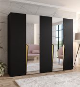 Armadio ad ante battenti "Rida" 10, nero, maniglie: oro, 5 ante di cui 2 a specchio, 3 scomparti, 3 barre appendiabiti, Sistema "Soft-Close", bordi in ABS, 250 x 52 x 202 cm