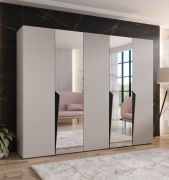 Armadio ad ante battenti "Rida" 10, color cashmere, maniglie: nero, 5 ante di cui 2 a specchio, 3 scomparti, 3 barre appendiabiti, Sistema "Soft-Close", bordi in ABS, 250 x 52 x 202 cm