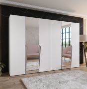 Armadio ad ante battenti "Rida" 11, bianco, maniglie: cashmere, 6 ante di cui 2 a specchio, 4 scomparti, 4 barre appendiabiti, Sistema "Soft-Close", bordi in ABS, 300 x 52 x 202 cm