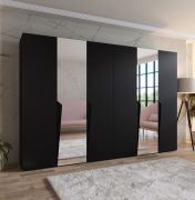 Armadio ad ante battenti "Rida" 11, nero, maniglie: nero, 6 ante di cui 2 a specchio, 4 scomparti, 4 barre appendiabiti, Sistema "Soft-Close", bordi in ABS, 300 x 52 x 202 cm