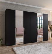 Armadio ad ante battenti "Rida" 11, nero, maniglie: cashmere, 6 ante di cui 2 a specchio, 4 scomparti, 4 barre appendiabiti, Sistema "Soft-Close", bordi in ABS, 300 x 52 x 202 cm