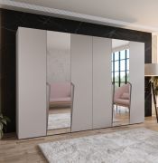 Armadio ad ante battenti "Rida" 11, color cashmere, maniglie: cashmere, 6 ante di cui 2 a specchio, 4 scomparti, 4 barre appendiabiti, Sistema "Soft-Close", bordi in ABS, 300 x 52 x 202 cm