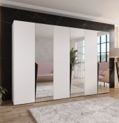 Armadio ad ante battenti "Rida" 12, bianco, maniglie: nere, 3 ante a specchio, 3 scomparti, 3 barre appendiabiti, Sistema "Soft-Close", 300 x 52 x 202 cm