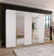 Armadio ad ante battenti "Rida" 12, bianco, maniglie: oro, 3 ante a specchio, 3 scomparti, 3 barre appendiabiti, Sistema "Soft-Close", 300 x 52 x 202 cm