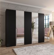 Armadio ad ante battenti "Rida" 12, nero, maniglie: nero, 3 ante a specchio, 3 scomparti, 3 barre appendiabiti, Sistema "Soft-Close", 300 x 52 x 202 cm