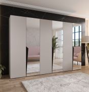 Armadio ad ante battenti "Rida" 12, nero, maniglie oro, 3 ante a specchio, 3 scomparti, 3 barre appendiabiti, Sistema "Soft-Close", 300 x 52 x 202 cm