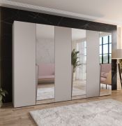 Armadio ad ante battenti "Rida" 12, color cashmere, maniglie nere, 6 ante di cui 3 a specchio, 3 scomparti, 3 barre appendiabiti, Sistema "Soft-Close", 300 x 52 x 202 cm