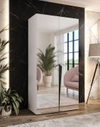Armadio con ante a specchio "Rida" 13, bianco, maniglie: nero, 1 ripiano, 1 barra appendiabiti, Sistema "Soft-Close", bordi in ABS. 100 x 52 x 202 cm