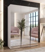 Armadio con ante a specchio "Rida" 14, bianco, maniglie: nero, 3 ante, 2 scomparti, 2 barre appendiabiti, Sistema "Soft-Close", bordi in ABS, 150 x 52 x 202 cm