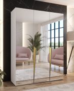 Armadio con ante a specchio "Rida" 14, bianco, maniglie: oro, 3 ante, 2 scomparti, 2 barre appendiabiti, Sistema "Soft-Close", bordi in ABS, 150 x 52 x 202 cm