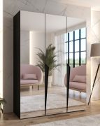 Armadio con ante a specchio "Rida" 14, nero, maniglie: nero, 3 ante, 2 scomparti, 2 barre appendiabiti, Sistema "Soft-Close", bordi in ABS, 150 x 52 x 202 cm