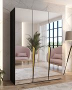 Armadio con ante a specchio "Rida" 14, nero, maniglie: oro, 3 ante, 2 scomparti, 2 barre appendiabiti, Sistema "Soft-Close", bordi in ABS, 150 x 52 x 202 cm