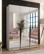 Armadio con ante a specchio "Rida" 14, color cashmere, maniglie: nere, 3 ante, 2 scomparti, 2 barre appendiabiti, Sistema "Soft-Close", bordi in ABS, 150 x 52 x 202 cm
