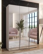 Armadio con ante a specchio "Rida" 14, color cashmere, maniglie: cashmere, 3 ante, 2 scomparti, 2 barre appendiabiti, Sistema "Soft-Close", bordi in ABS, 150 x 52 x 202 cm