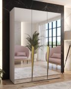 Armadio con ante a specchio "Rida" 14, color cashmere, maniglie: oro, 3 ante, 2 scomparti, 2 barre appendiabiti, Sistema "Soft-Close", bordi in ABS, 150 x 52 x 202 cm