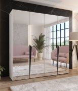 Armadio con ante a specchio "Rida" 15, bianco, maniglie: nero, 4 ante, 2 scomparti, 2 barre appendiabiti, Sistema "Soft-Close", bordi in ABS, 200 x 52 x 202 cm