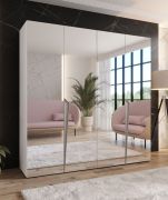 Armadio con ante a specchio "Rida" 15, bianco, maniglie: cashmere, 4 ante, 2 scomparti, 2 barre appendiabiti, Sistema "Soft-Close", bordi in ABS, 200 x 52 x 202 cm