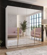 Armadio con ante a specchio "Rida" 15, bianco, maniglie: oro, 4 ante, 2 scomparti, 2 barre appendiabiti, Sistema "Soft-Close", bordi in ABS, 200 x 52 x 202 cm
