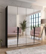 Armadio con ante a specchio "Rida" 15, nero, maniglie: nero, 4 ante, 2 scomparti, 2 barre appendiabiti, Sistema "Soft-Close", bordi in ABS, 200 x 52 x 202 cm