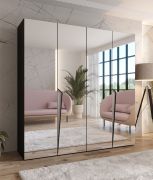 Armadio con ante a specchio "Rida" 15, nero, maniglie: cashmere, 4 ante, 2 scomparti, 2 barre appendiabiti, Sistema "Soft-Close", bordi in ABS, 200 x 52 x 202 cm