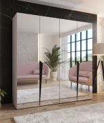 Armadio con ante a specchio "Rida" 15, color cashmere, maniglie: nero, 4 ante, 2 scomparti, 2 barre appendiabiti, Sistema "Soft-Close", bordi in ABS, 200 x 52 x 202 cm