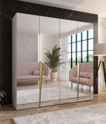 Armadio con ante a specchio "Rida" 15, color cashmere, maniglie: oro, 4 ante, 2 scomparti, 2 barre appendiabiti, Sistema "Soft-Close", bordi in ABS, 200 x 52 x 202 cm