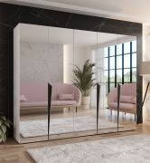 Armadio con ante a specchio "Rida" 16, bianco, maniglie: nero, 3 scomparti, 3 barre appendiabiti, Sistema "Soft-Close", bordi in ABS, 250 x 52 x 202 cm