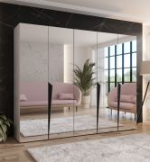 Armadio con ante a specchio "Rida" 16, color cashmere, maniglie: nero, 3 scomparti, 3 barre appendiabiti, Sistema "Soft-Close", bordi in ABS, 250 x 52 x 202 cm