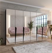 Armadio con ante a specchio "Rida" 17, nero, maniglie: nero, 4 scomparti, 4 barre appendiabiti, Sistema "Soft-Close", bordi in ABS, 300 x 52 x 202 cm