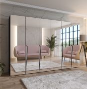 Armadio con ante a specchio "Rida" 17, nero, maniglie: cashmere, 4 scomparti, 4 barre appendiabiti, Sistema "Soft-Close", bordi in ABS, 300 x 52 x 202 cm