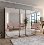 Armadio con ante a specchio "Rida" 17, nero, maniglie: oro, 4 scomparti, 4 barre appendiabiti, Sistema "Soft-Close", bordi in ABS, 300 x 52 x 202 cm
