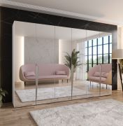 Armadio con ante a specchio "Rida" 18, bianco, maniglie: cashmere, 3 scomparti, 3 barre appendiabiti, Sistema "Soft-Close", bordi in ABS, 300 x 52 x 202 cm