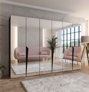 Armadio con ante a specchio "Rida" 18, nero, maniglie: nero, 3 scomparti, 3 barre appendiabiti, Sistema "Soft-Close", bordi in ABS, 300 x 52 x 202 cm
