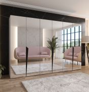 Armadio con ante a specchio "Rida" 18, color cashmere, maniglie: nero, 3 scomparti, 3 barre appendiabiti, Sistema "Soft-Close", bordi in ABS, 300 x 52 x 202 cm