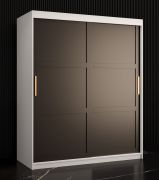 Armadio moderno 2 ante scorrevoli | Bianco opaco / Nero opaco | 200x150x62 cm | 5 scomparti | 2 barre appendiabiti