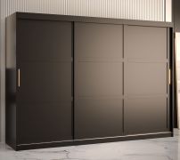 Armadio moderno Liskamm 24 nero opaco | 200 x 250 x 62 cm | 10 scomparti | 2 barre appendiabiti | 3 ante scorrevoli